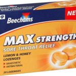BEECHAMS sore throat relief lozenges max strength lemon & honey 1.2mg/2.5mg  20
