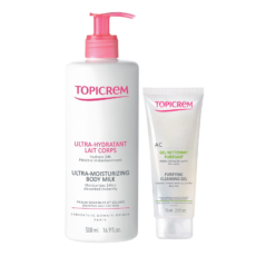 Topicrem Ultra-Hydrating Body Milk + AC Purifying Cleansing Gel | 500 + 75 ml PROMO