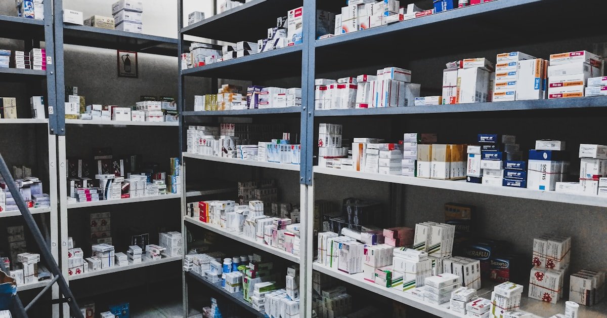 Pharmacy warehouse shelves
